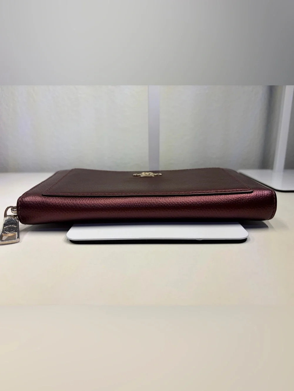 NWOT COACH METALLIC WINE LONG ACCORDION WALLET